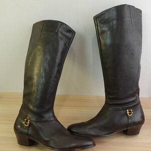 Tall Leather Knee Boots Womens 7.5 A SELBY Comfort Flex Choco Brown Equestrian